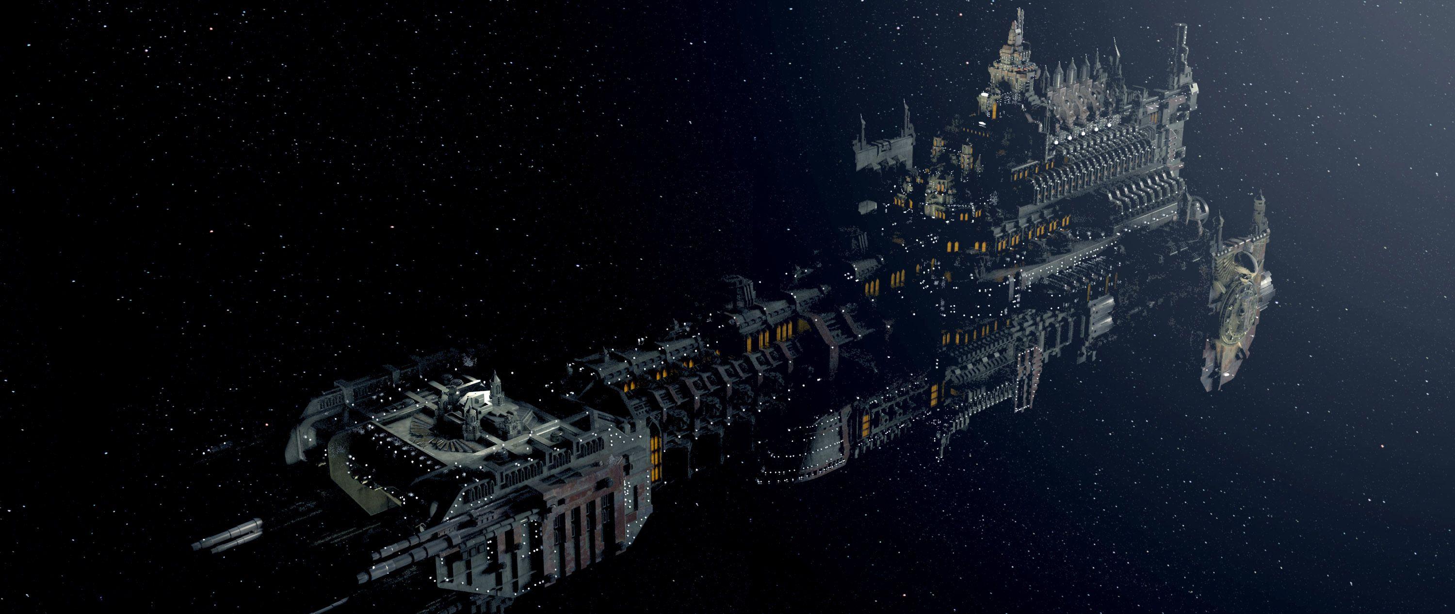 Download 3000x1266 Wallpaper warhammer 40k spaceship deep space