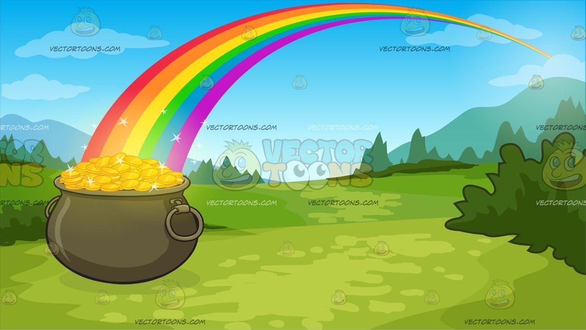 Pot Of Gold At The End Of The Rainbow Background Cartoon Clipart