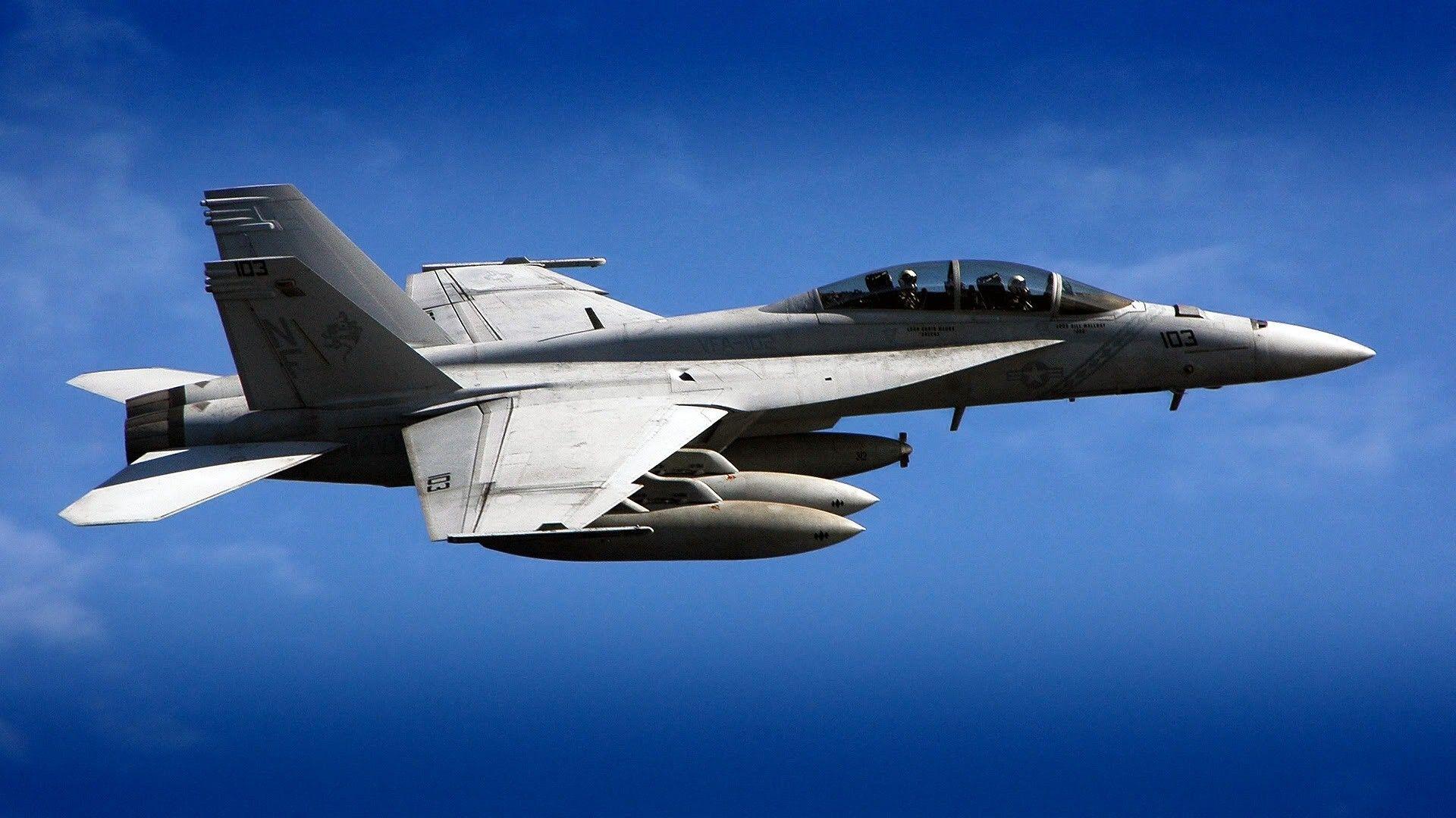 Download desktop wallpaper F18 Hornet warplane in the clear sky