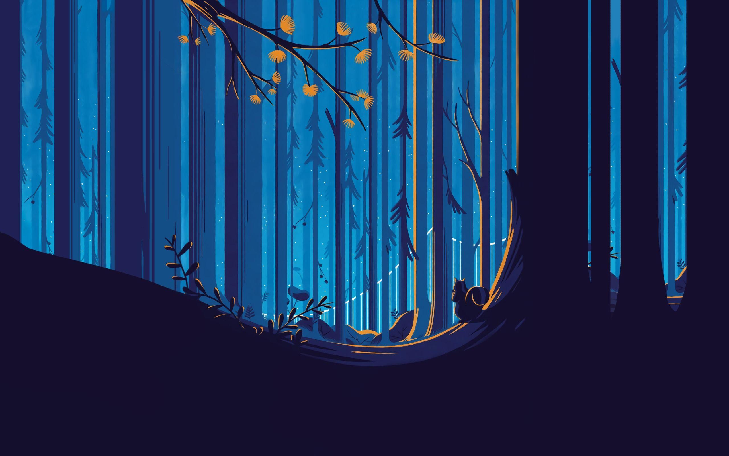 Squirrel In Forest Illustration, Full HD 2K Wallpaper