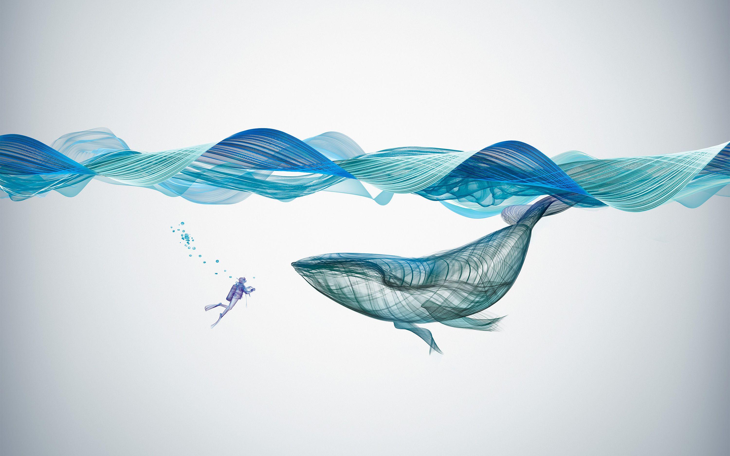 Underwater Whale Illustration Wallpaper