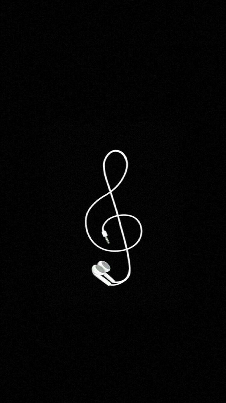 Simple Music treble clef earphones black and white iPhone