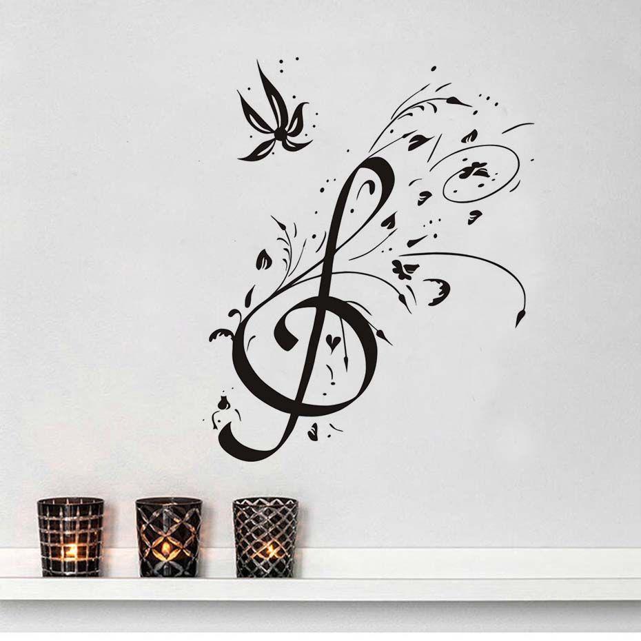 Belo DIY Home Decor Floral Clave de sol Adesivo de Parede Sala de