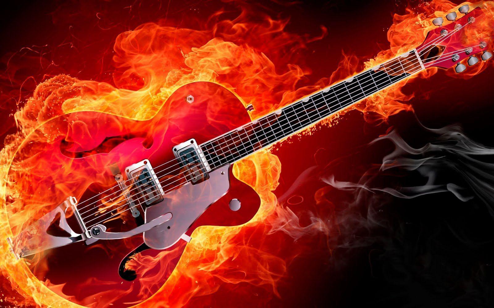 Electric Rockabilly Guitar on Fire Red Smoke Flames HD Music Desktop