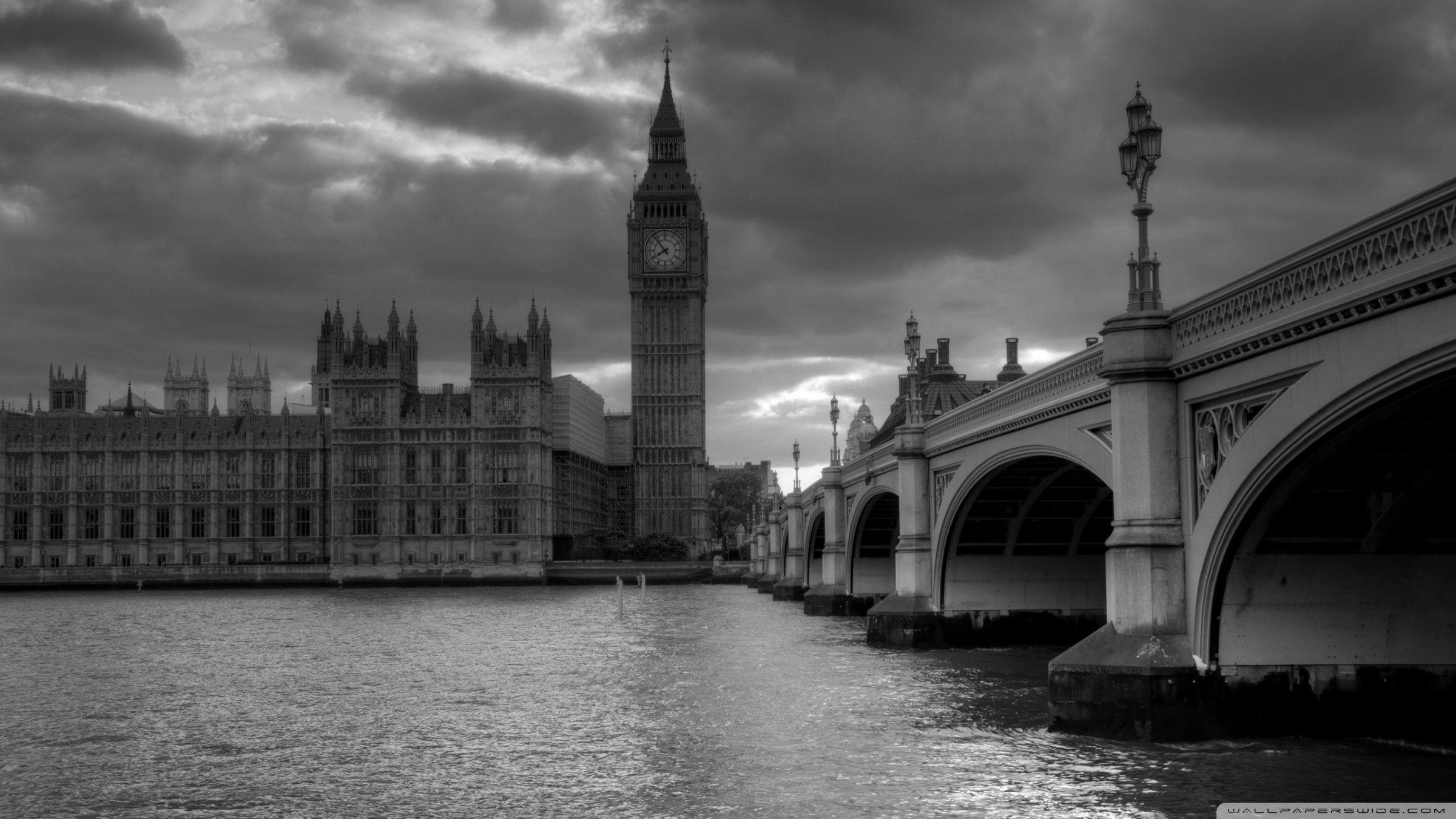 London In Black And White Ultra HD Desktop Background Wallpaper