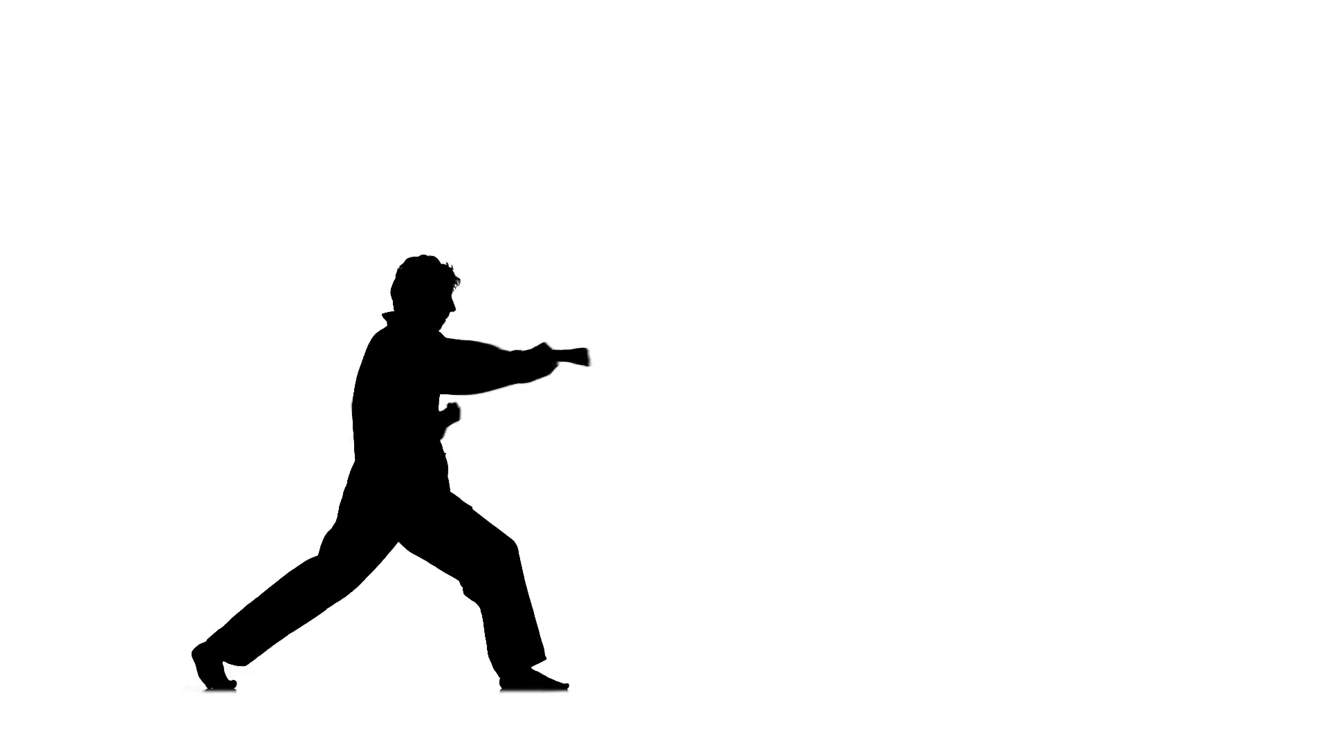 A karate or taekwondo in a black kimono on a white background