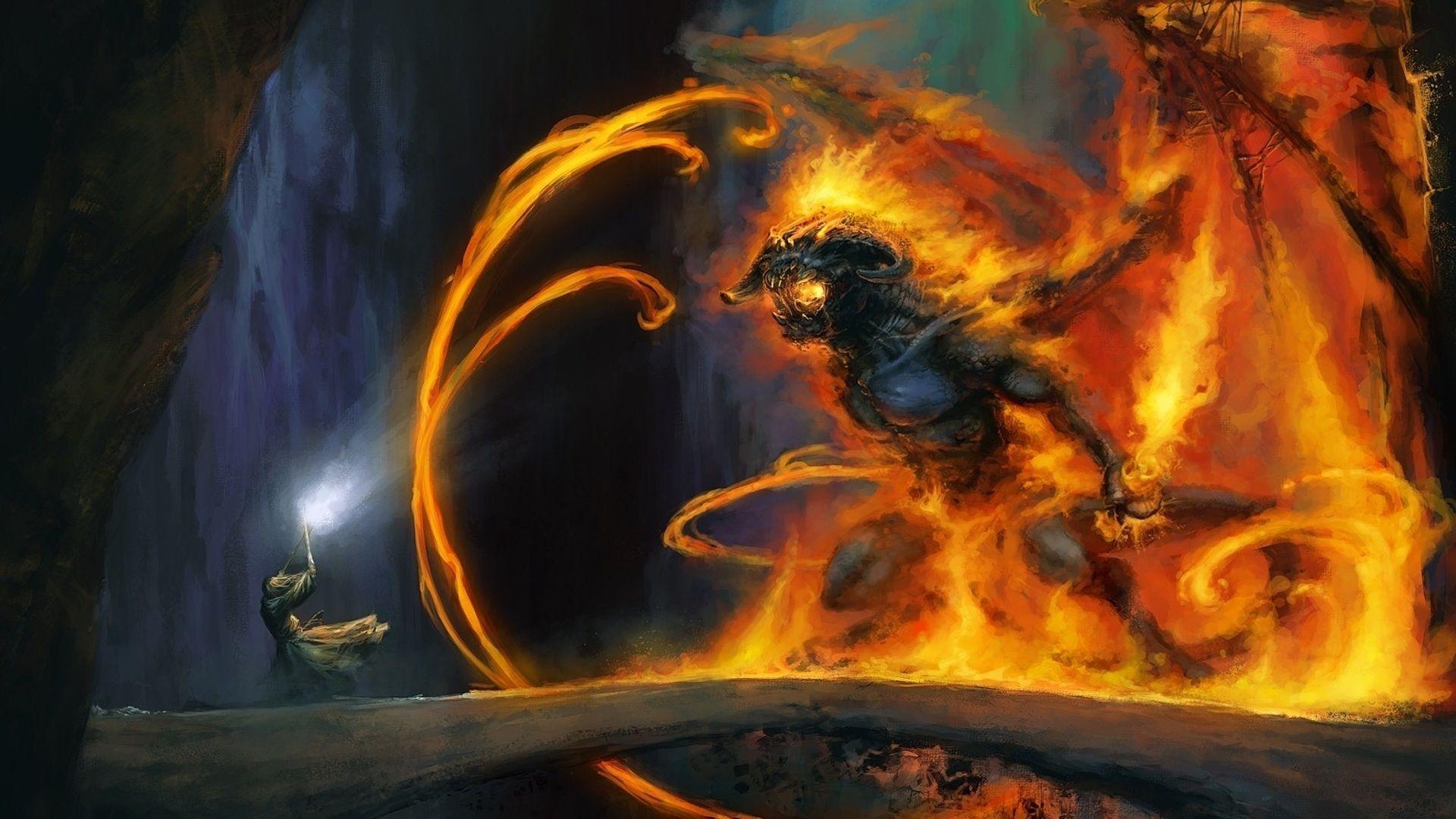 Fantasy Lord Of The Rings Wizard Demon Gandalf Balrog Wallpaper