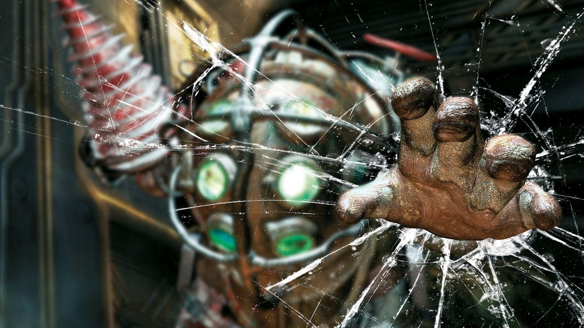 Download Wallpaper 1920x1080 bioshock, big daddy, palm, glass Full
