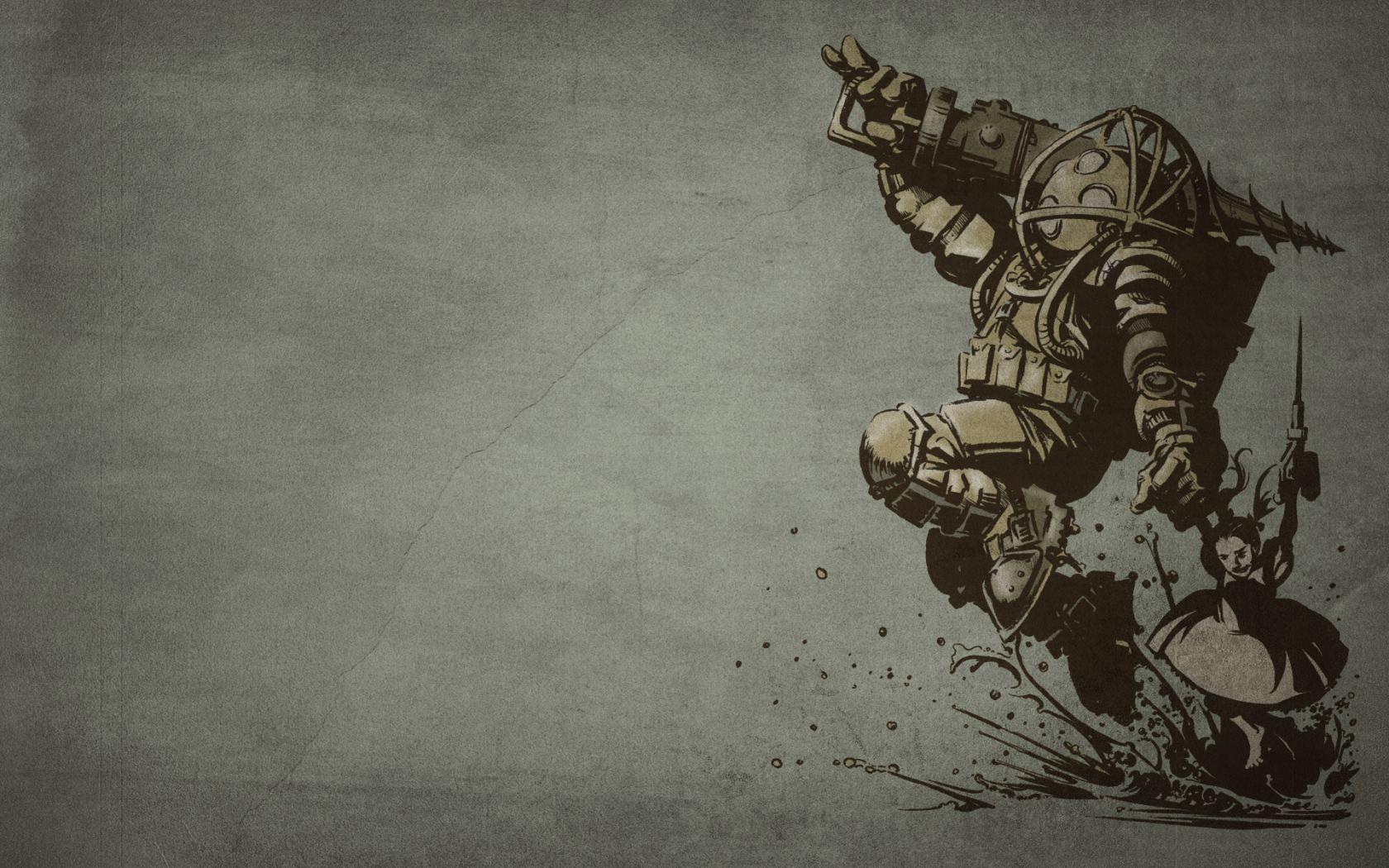 BioShock Big Daddy and Little Sister Grunge Background < Games