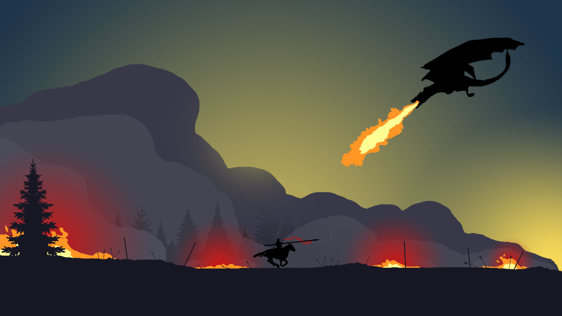 A Flat Wallpaper I Made inspired by 'Field of Fire' Game of Thrones