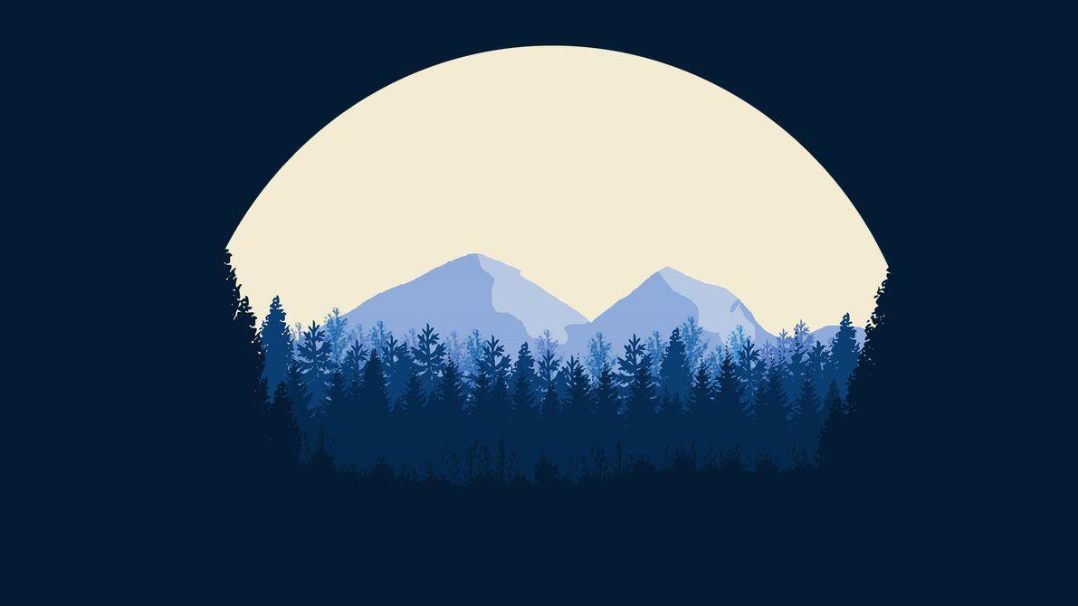 full moon forest flat wallpaper 4k
