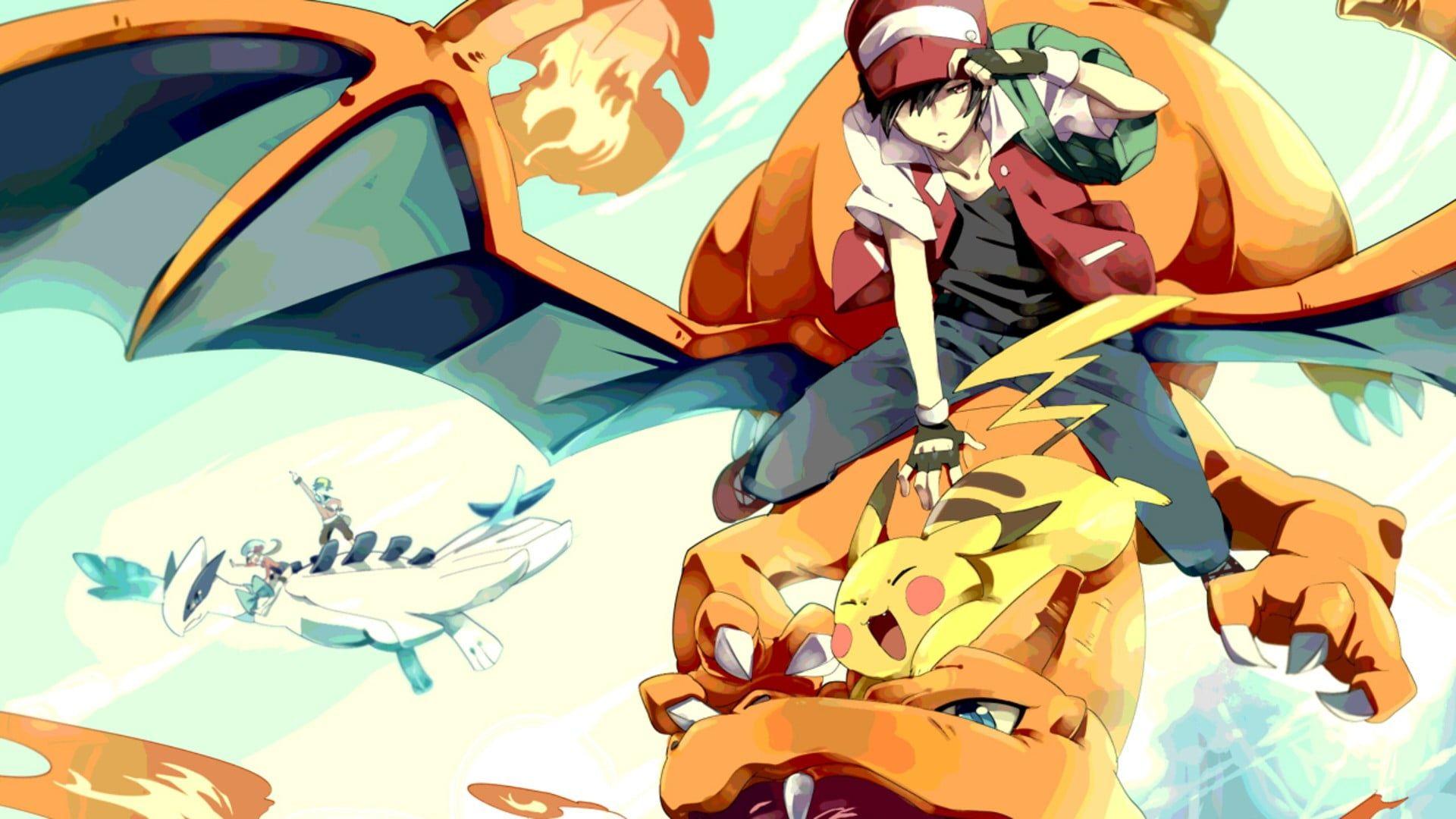Pokemon Ash, Pikachu, and Charizard poster HD wallpaper