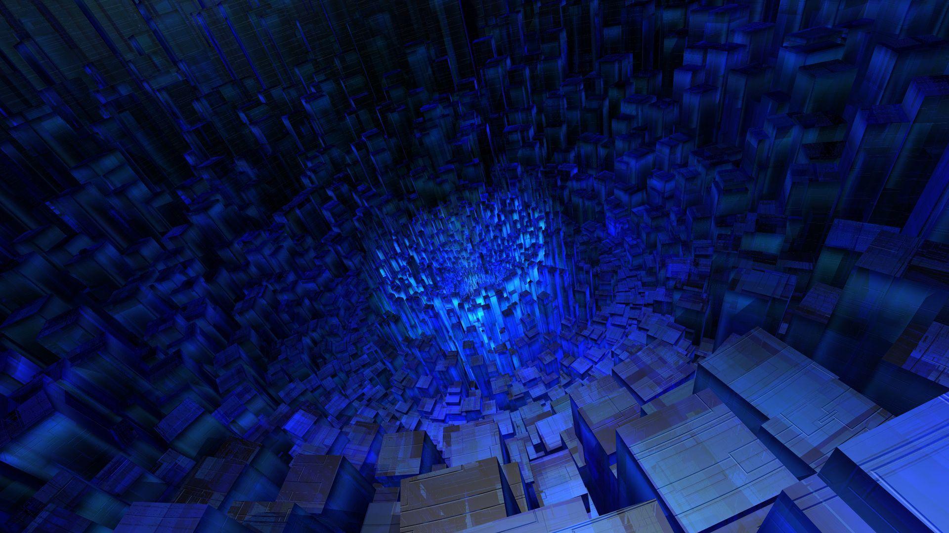 3D Blue Cube Tunnel Wallpapers
