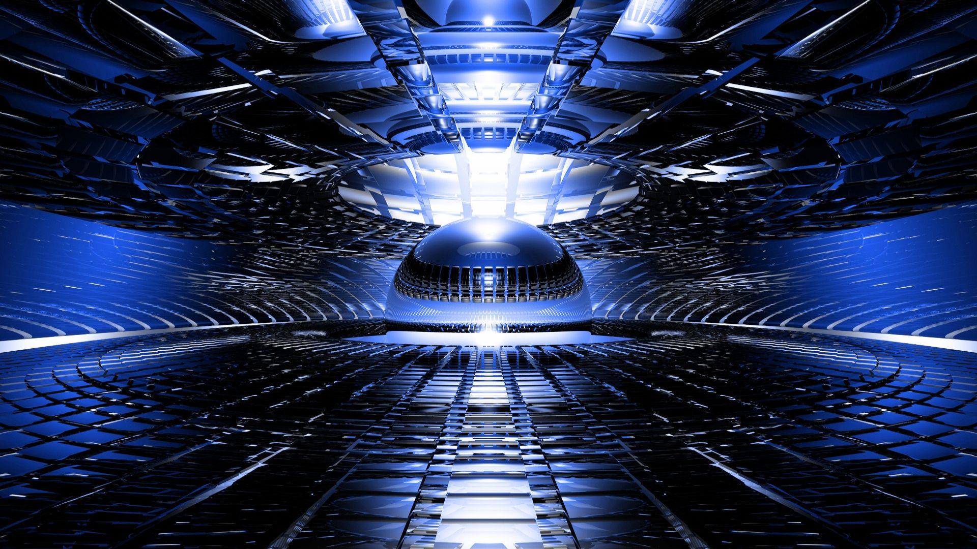 Abstract 3D cg digital art chrome shine bright blue light wallpaper