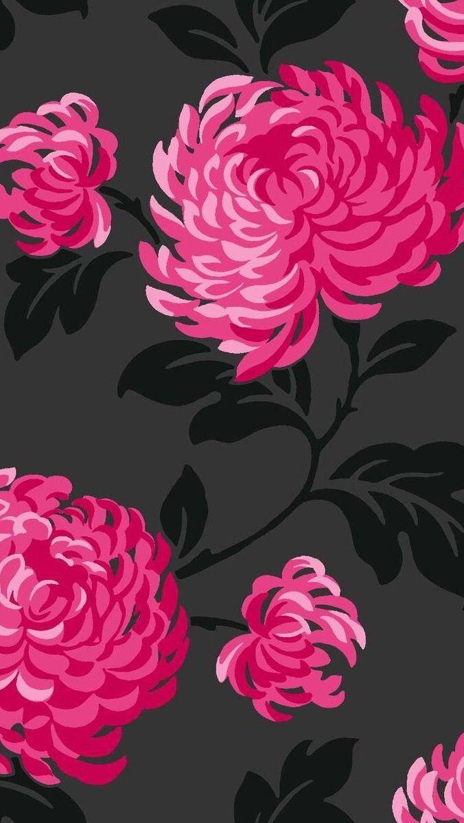 Flowers black hot pink fuschia. Cute patterns. Hot
