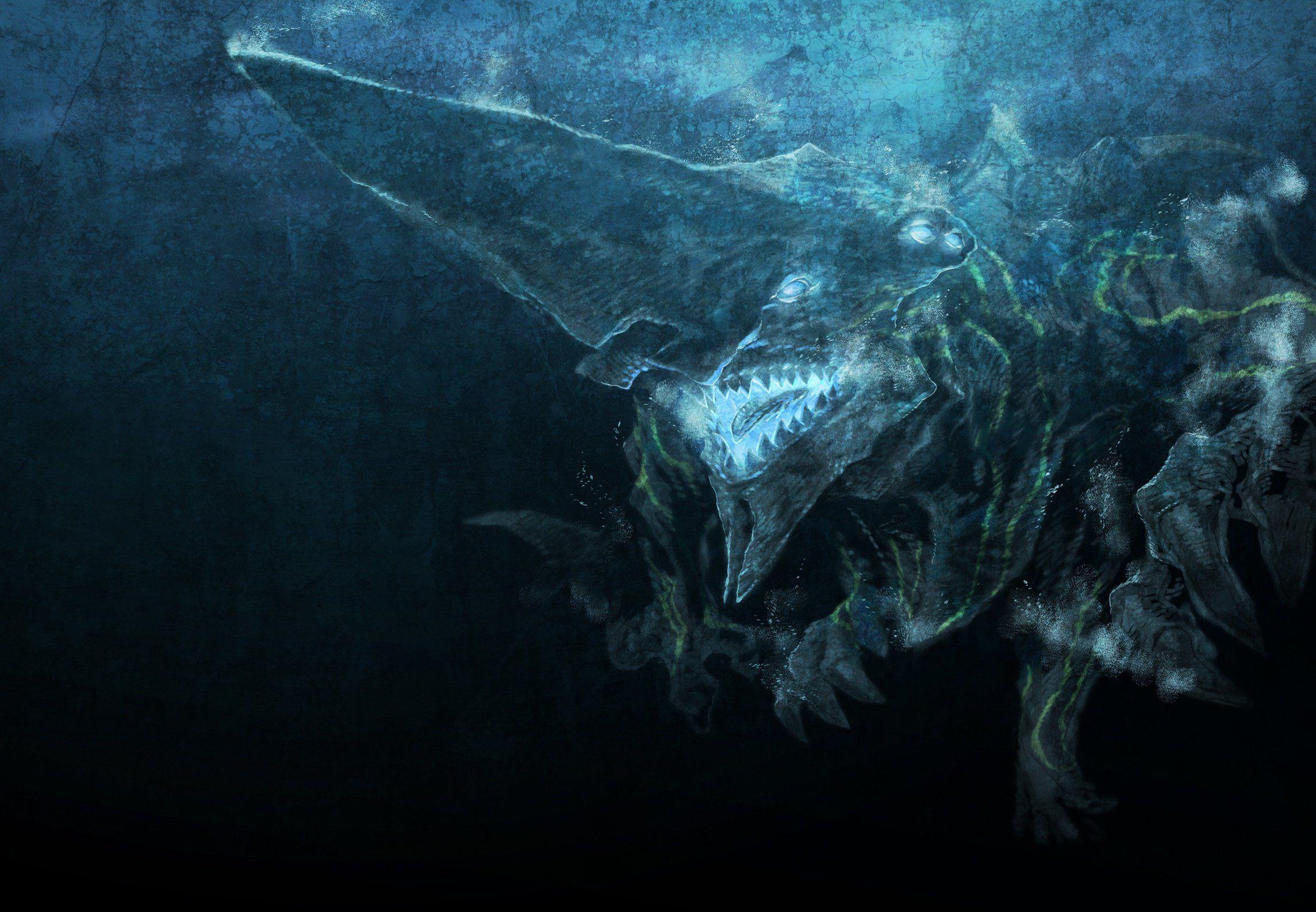 ocean, dark, view, underwater, fantasy, background, monster, rim