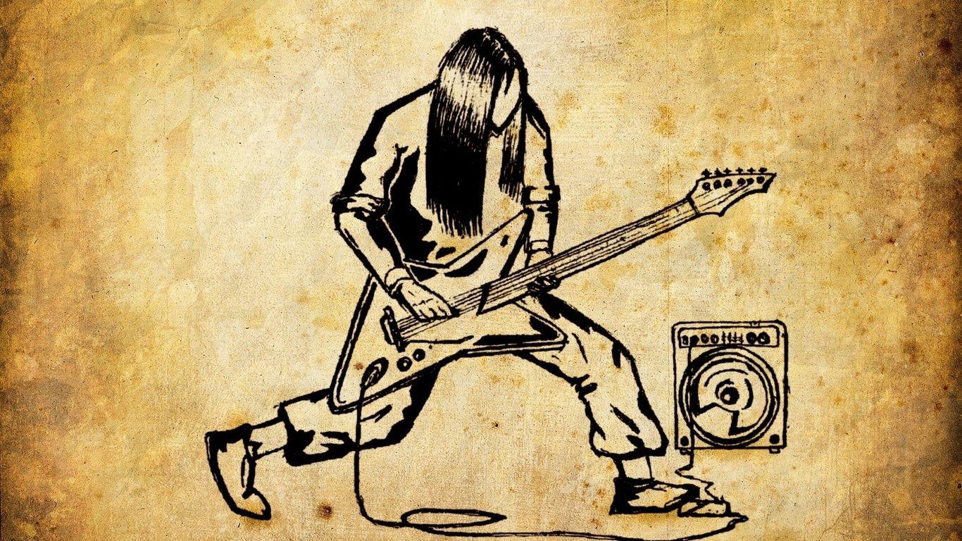 Drawings, Metal, Rock, Old Paper, Guitar, Rock, Music