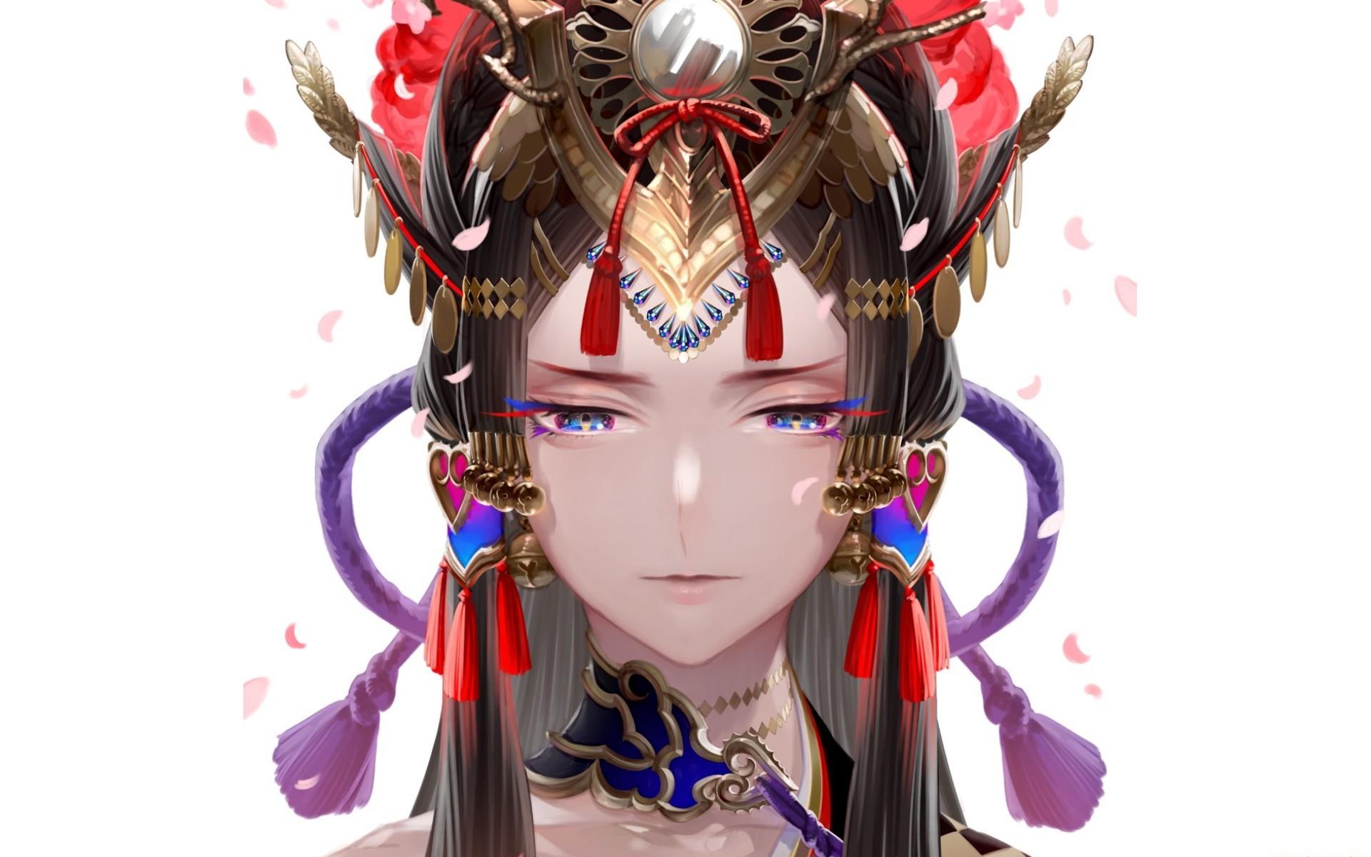 Sad geisha with a colorful hat HD desktop wallpaper, Widescreen