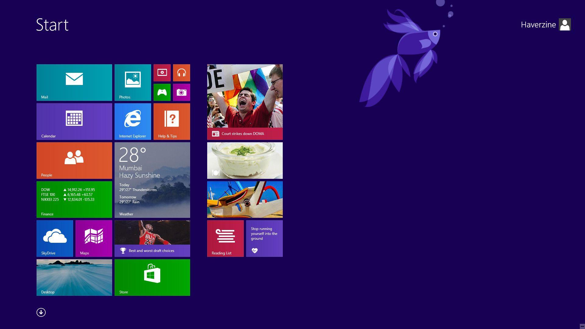 Windows 8.1 fish is missing from start menu screen