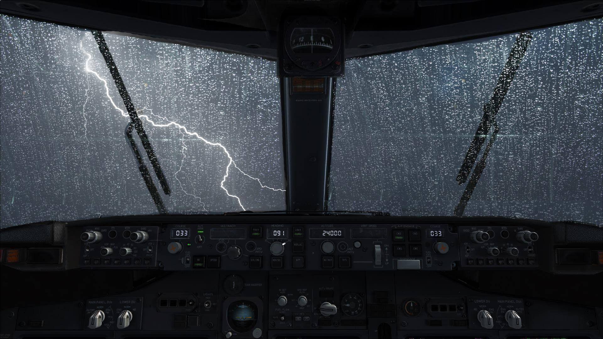 View from the cockpit of the aircraft on the storm wallpaper