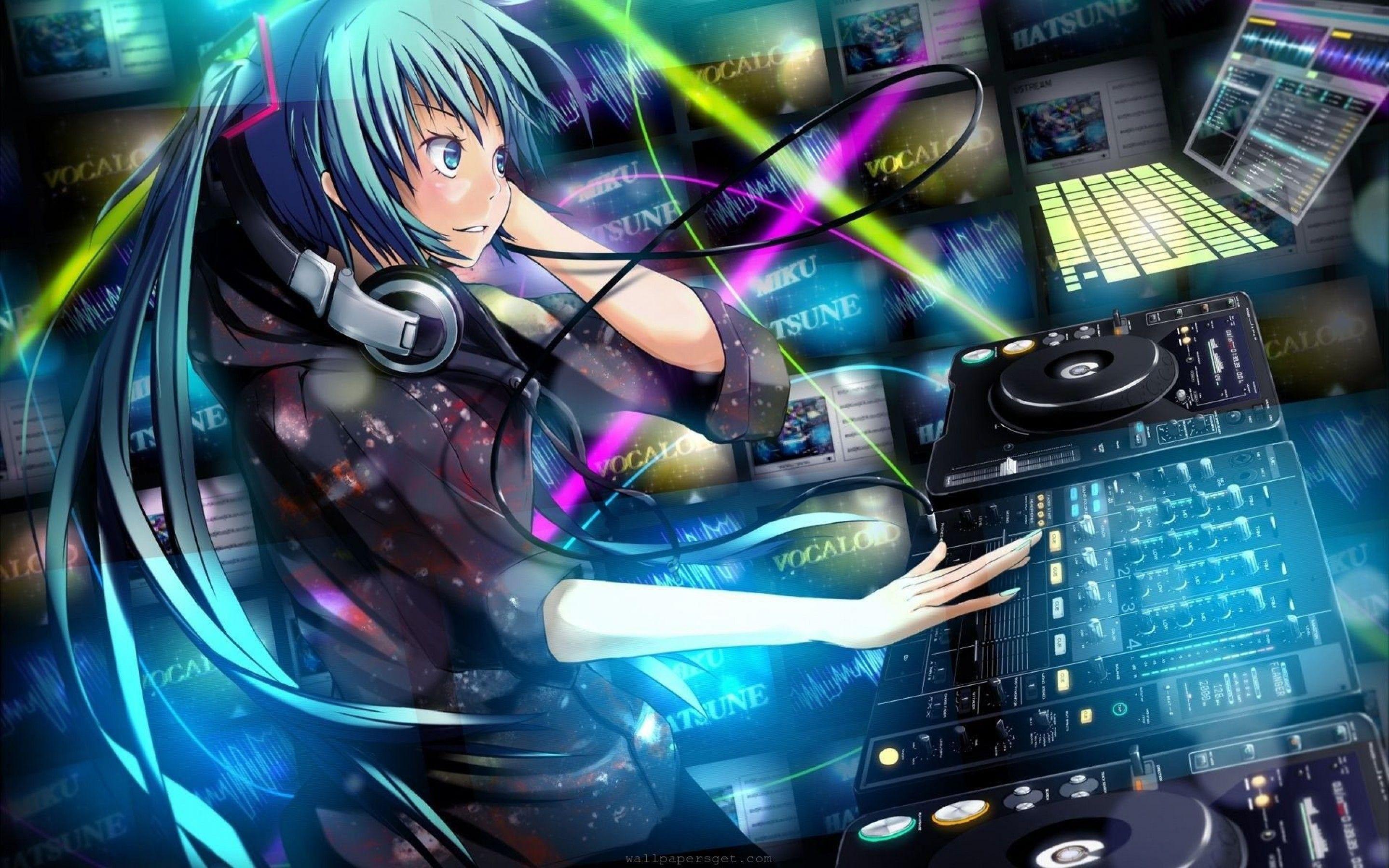 Anime DJ Girl With Headphones Wallpaper HD in 2019