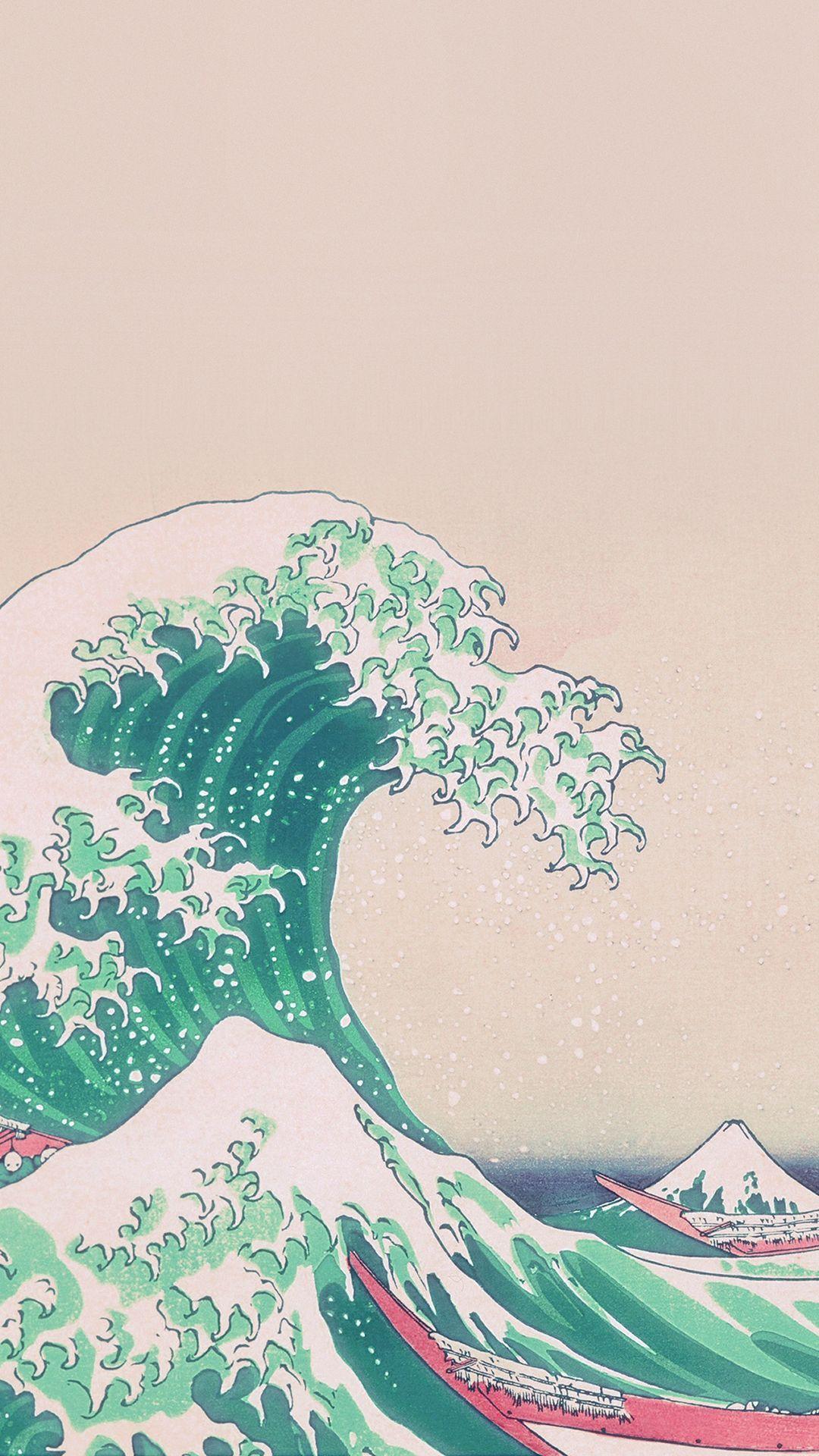 Wave Art Japanese Green Illust Classic iPhone 6 Wallpaper Download. iPhone Wallpaper, iPad wallpa. Aesthetic iphone wallpaper, Tumblr wallpaper, Waves wallpaper