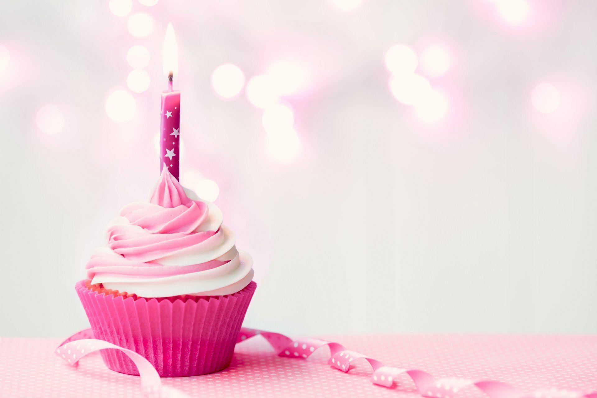 happy birthday cupcake candle pink birthday cake cream HD wallpaper