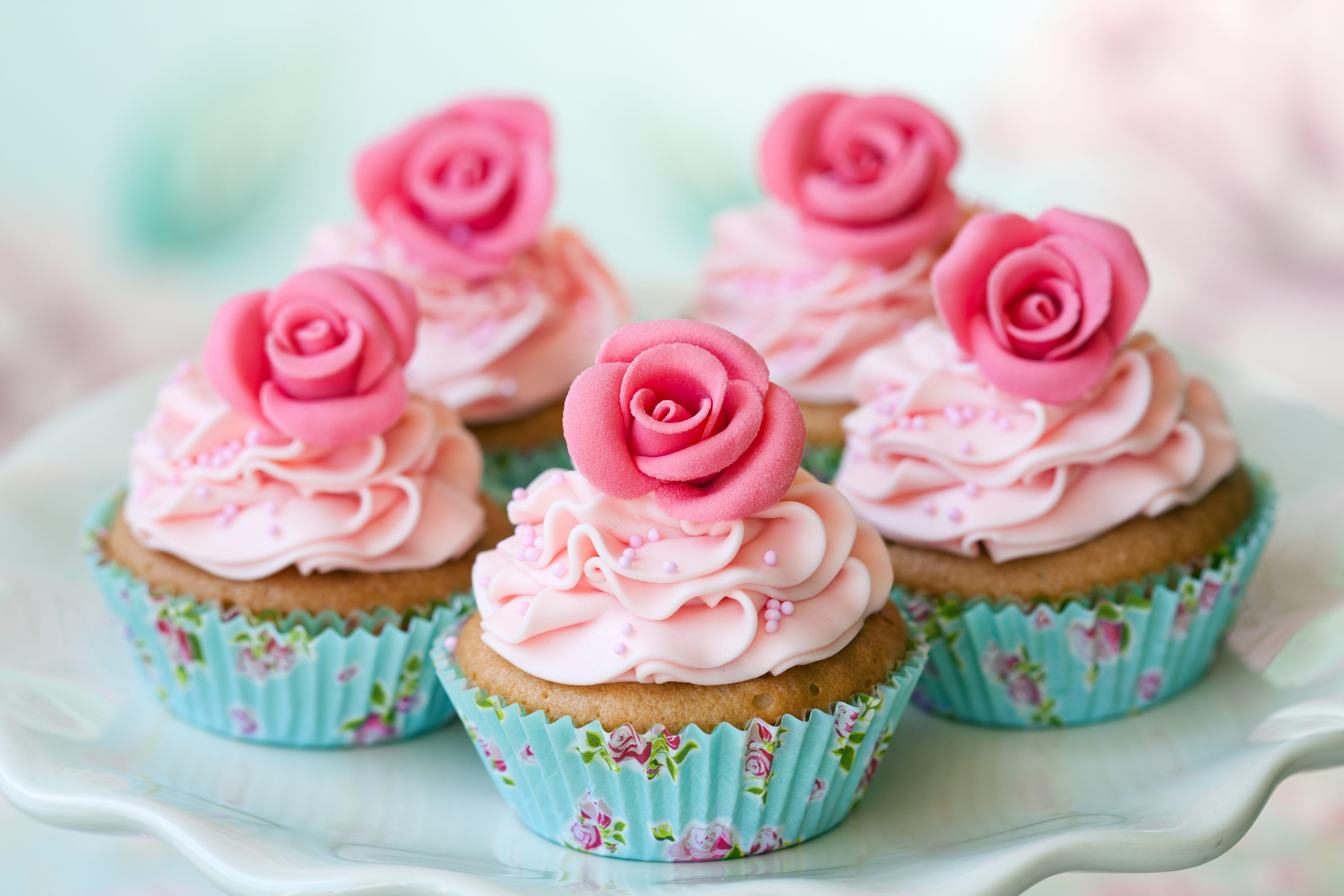 Wallpaper Muffins, flowers, pink, cupcake, Food
