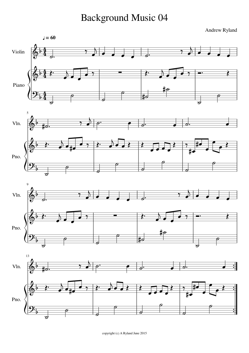 Background Music 04. Sheet music for Violin, Piano