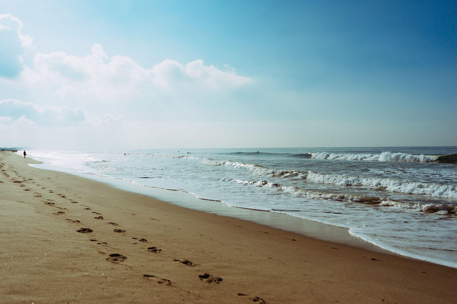 Free of beach, footprint, salt water