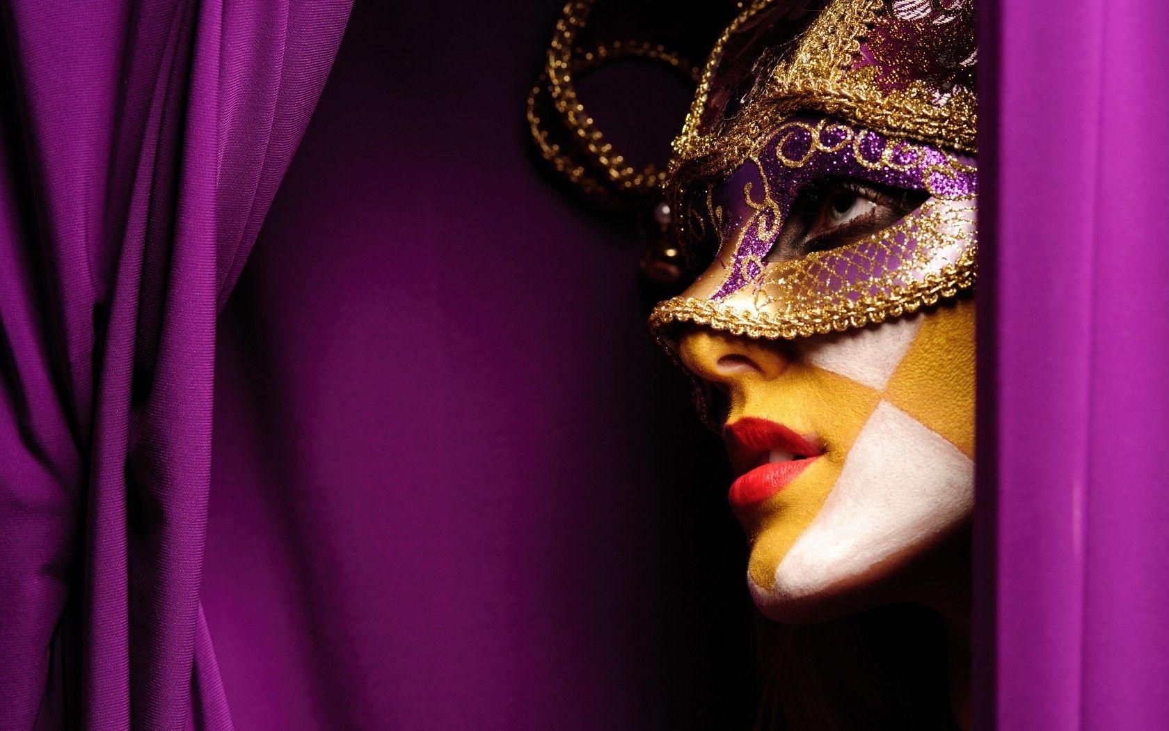 Profile masquerade purple background cloths face paint wallpaper