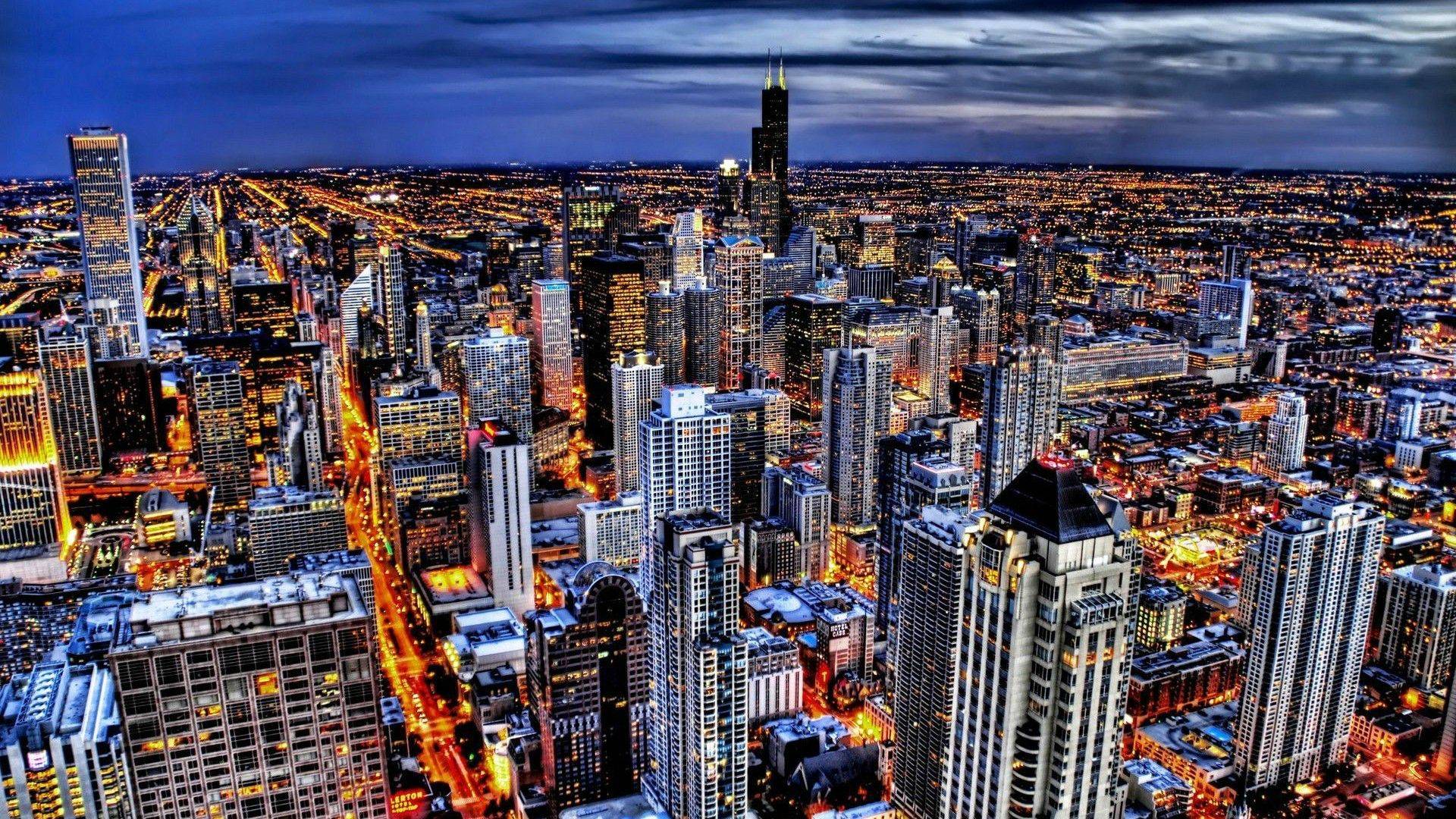 Chicago Night Lights American Cities City Photo