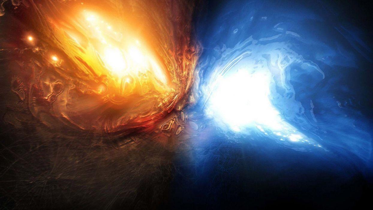 Water abstract blue red fire Earth artwork wallpaperx1080