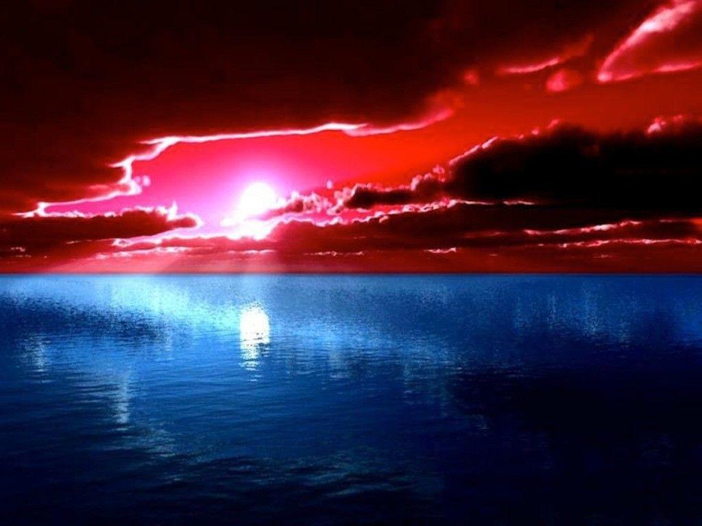 Blue Lake Cold Hot Dramatic Ice Red Fire Sunset Burn Sky Beautiful