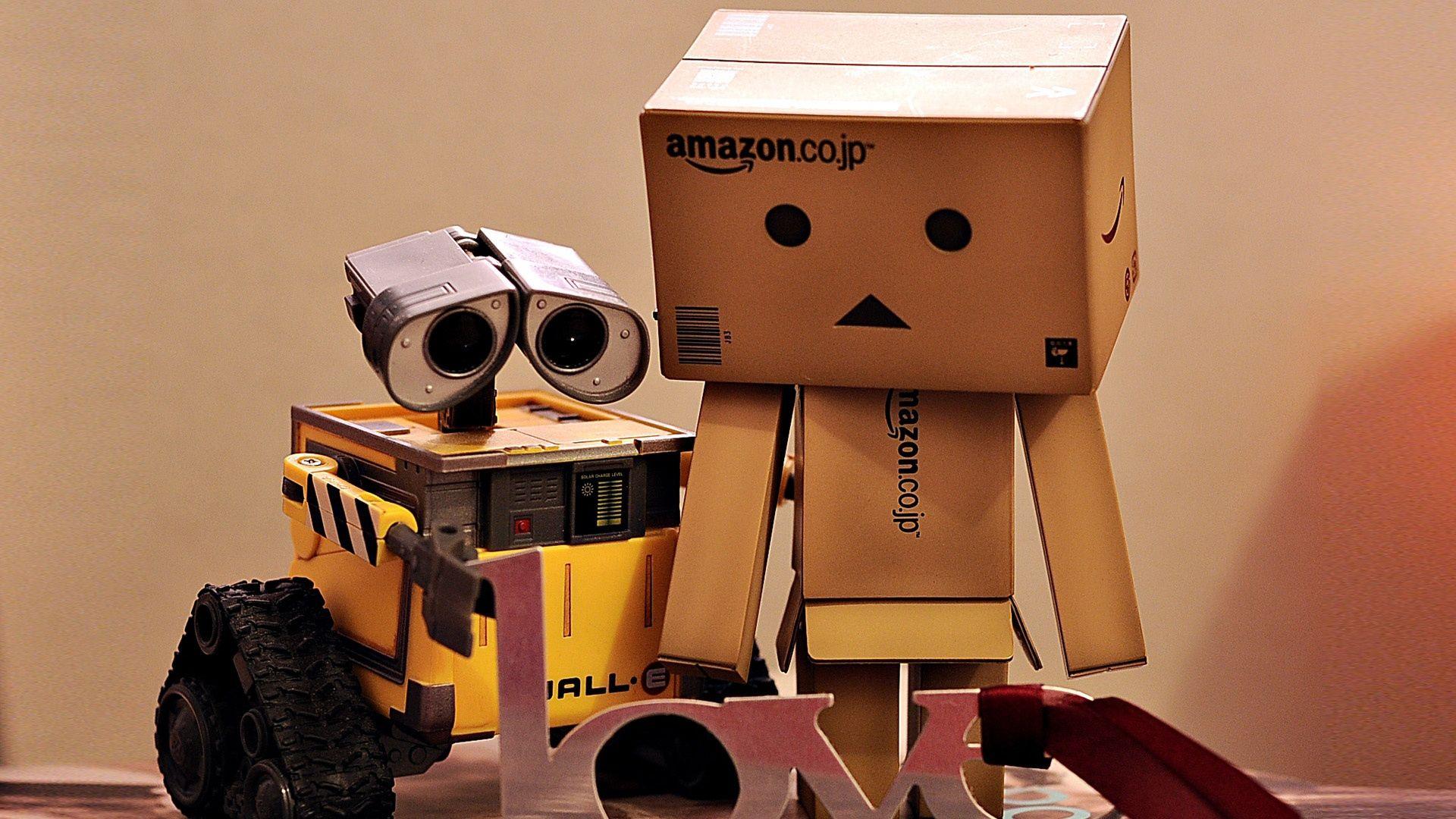 Download Wallpaper 1920x1080 Danboard, Wall E, Boxes, Robots, Couple