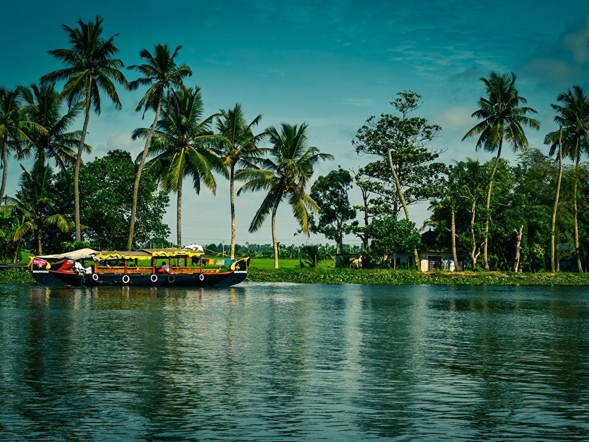 Image India Alappuzha Kerala Nature Riverboat palm trees 1152x864