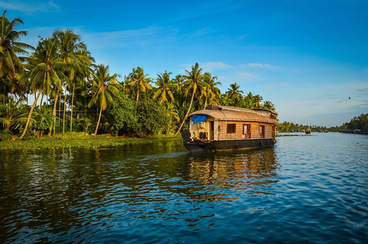 Wallpaper India Alappuzha Kerala Nature Palms Riverboat Rivers