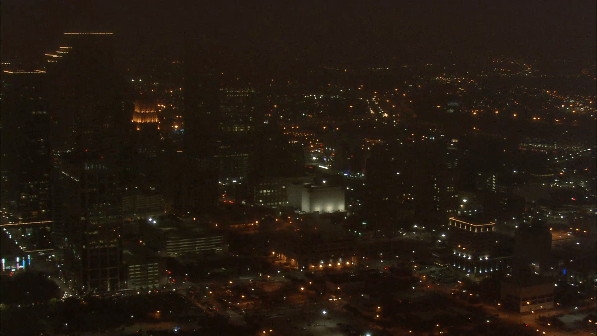 Houston Skyline Nighttime. A nighttime aerial view of the Houston