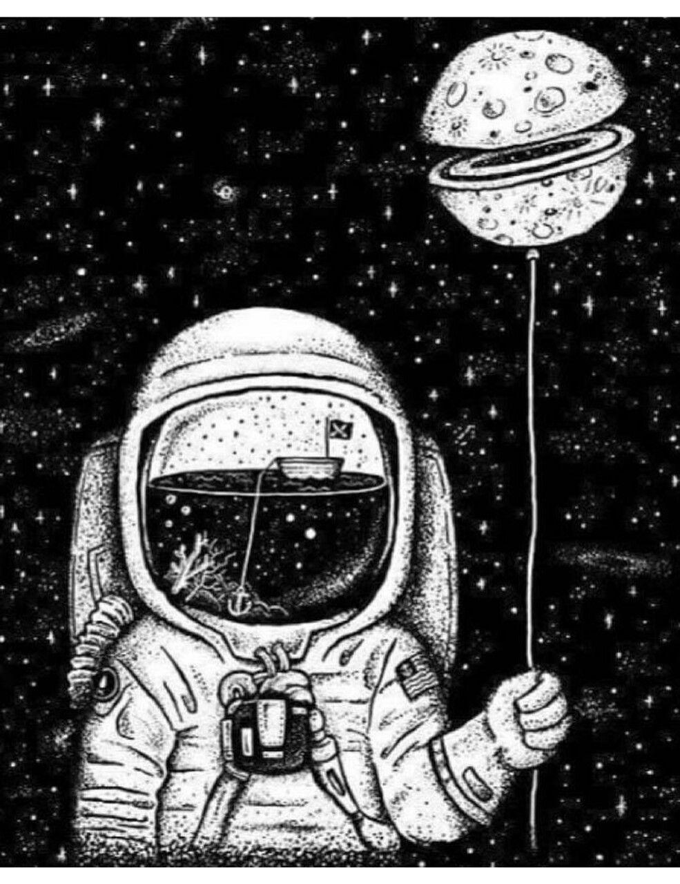Astronaut In Space Drawing Wallpaper