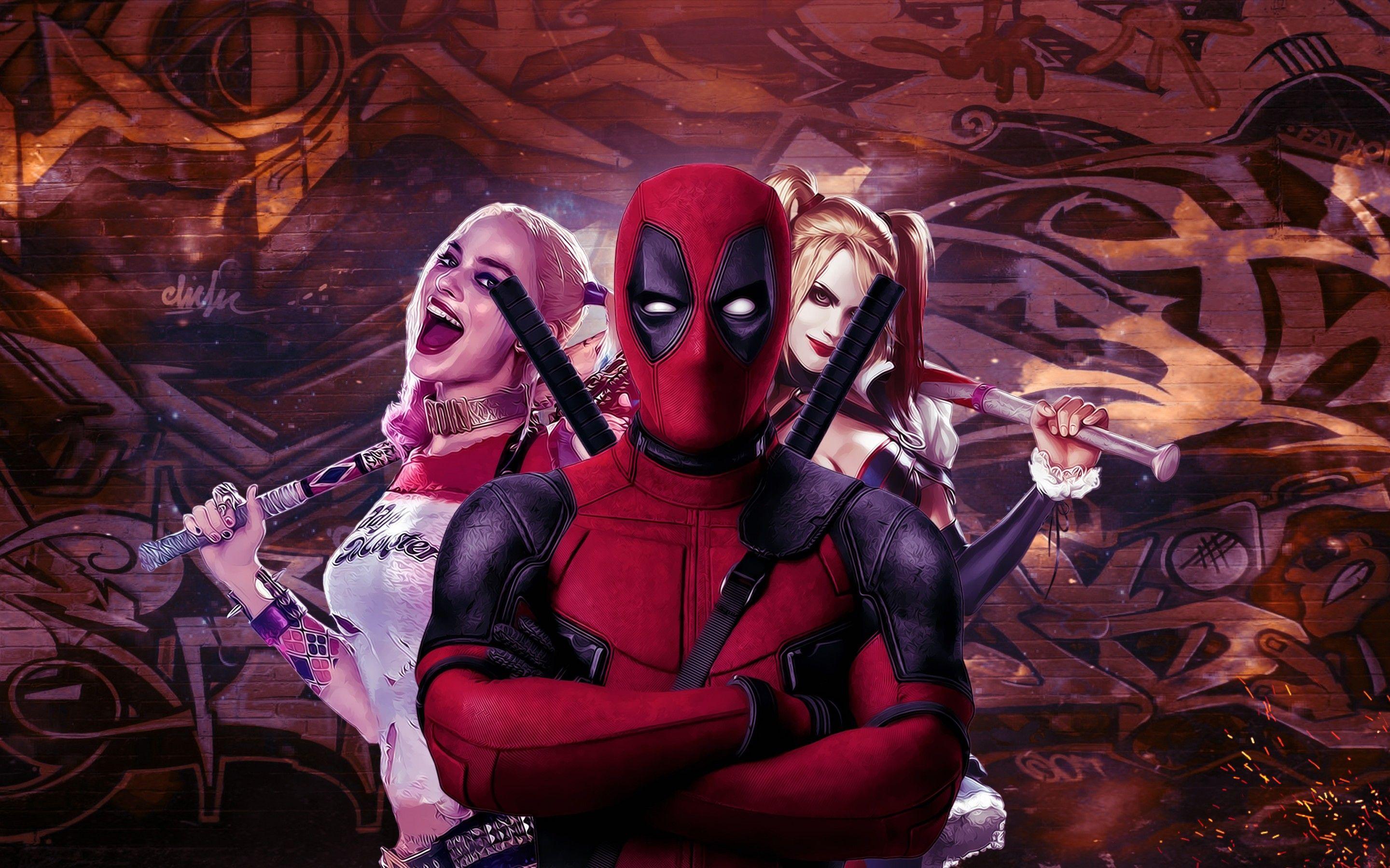 Wallpaper Deadpool, Harley Quinn, Artwork, 4K, Movies
