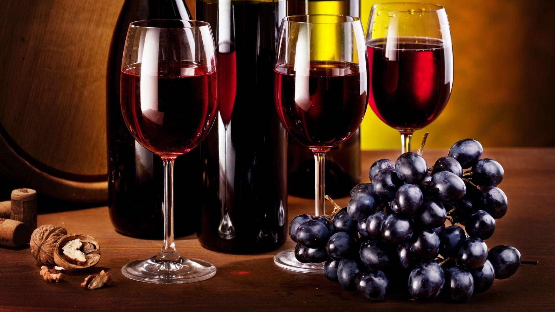 Download Wallpaper 1920x1080 wine, wine glasses, drink, bottles