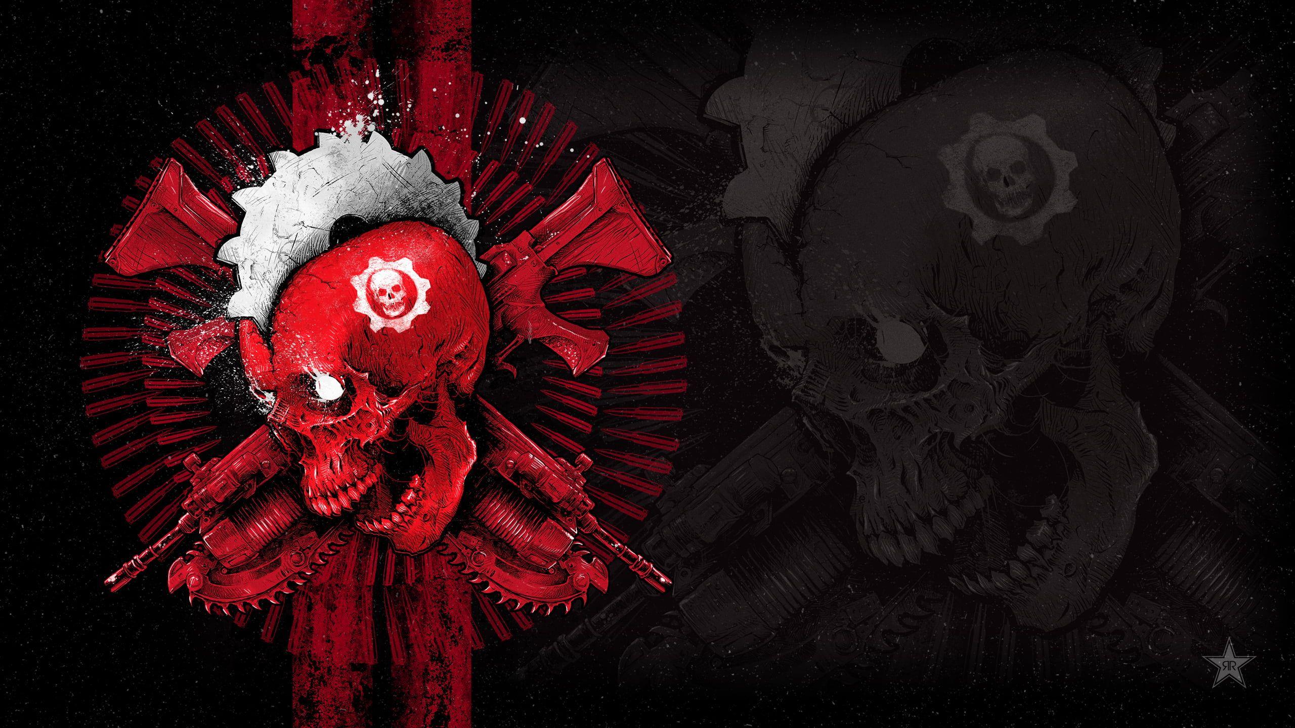 Red and black skull logo wallpaper HD wallpaper