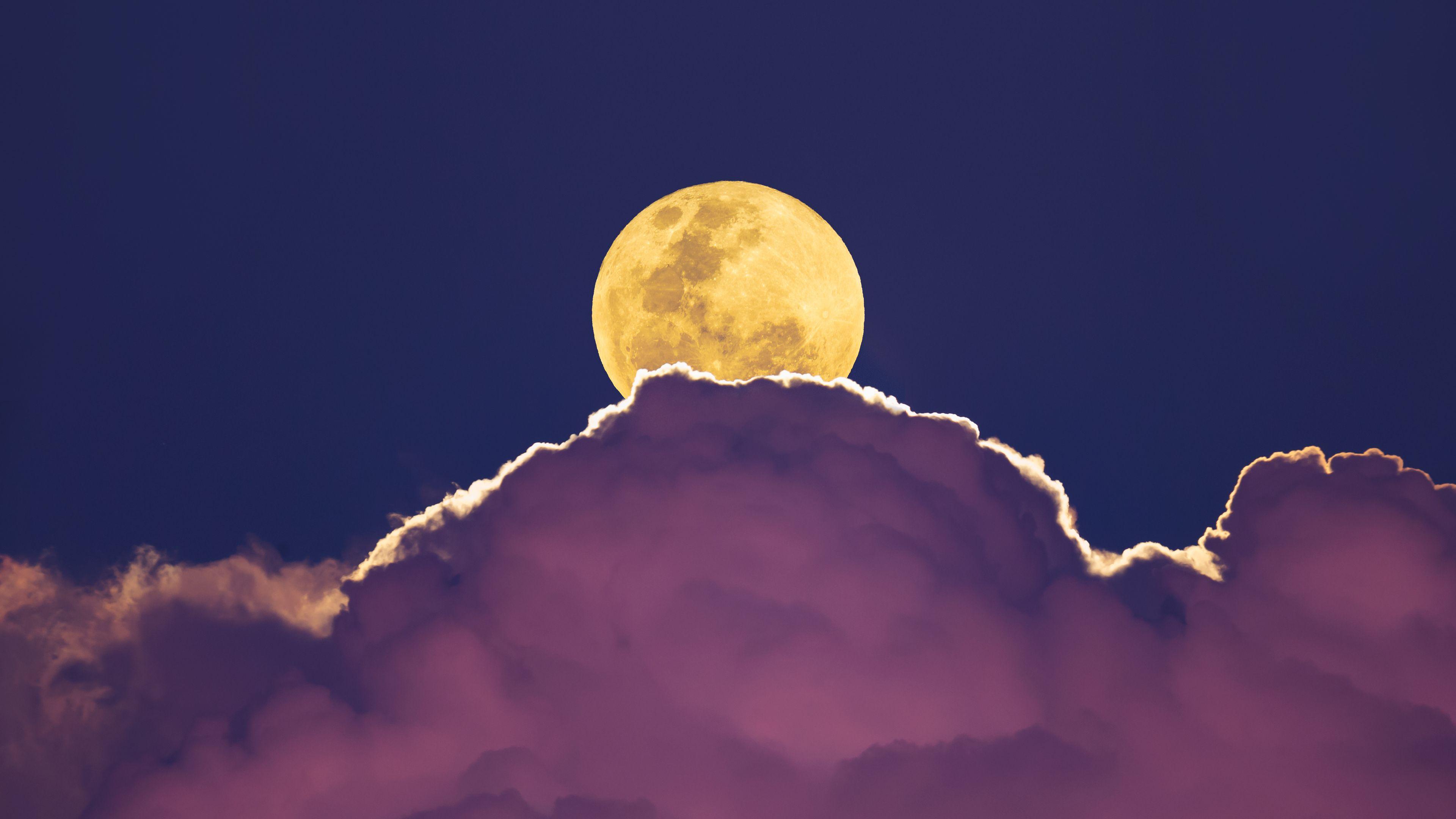 Wallpaper Supermoon, Full moon, Clouds, 4K, Nature