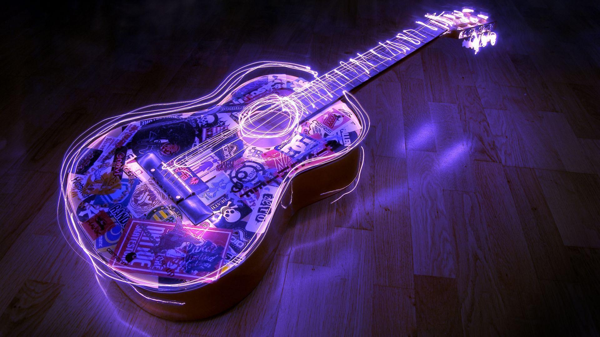 Lighted GuitarD Digital Art HD Wallpaper