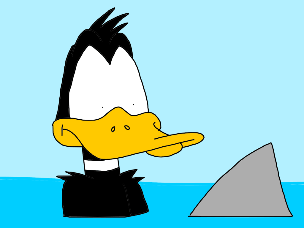 Daffy Duck scared of a shark