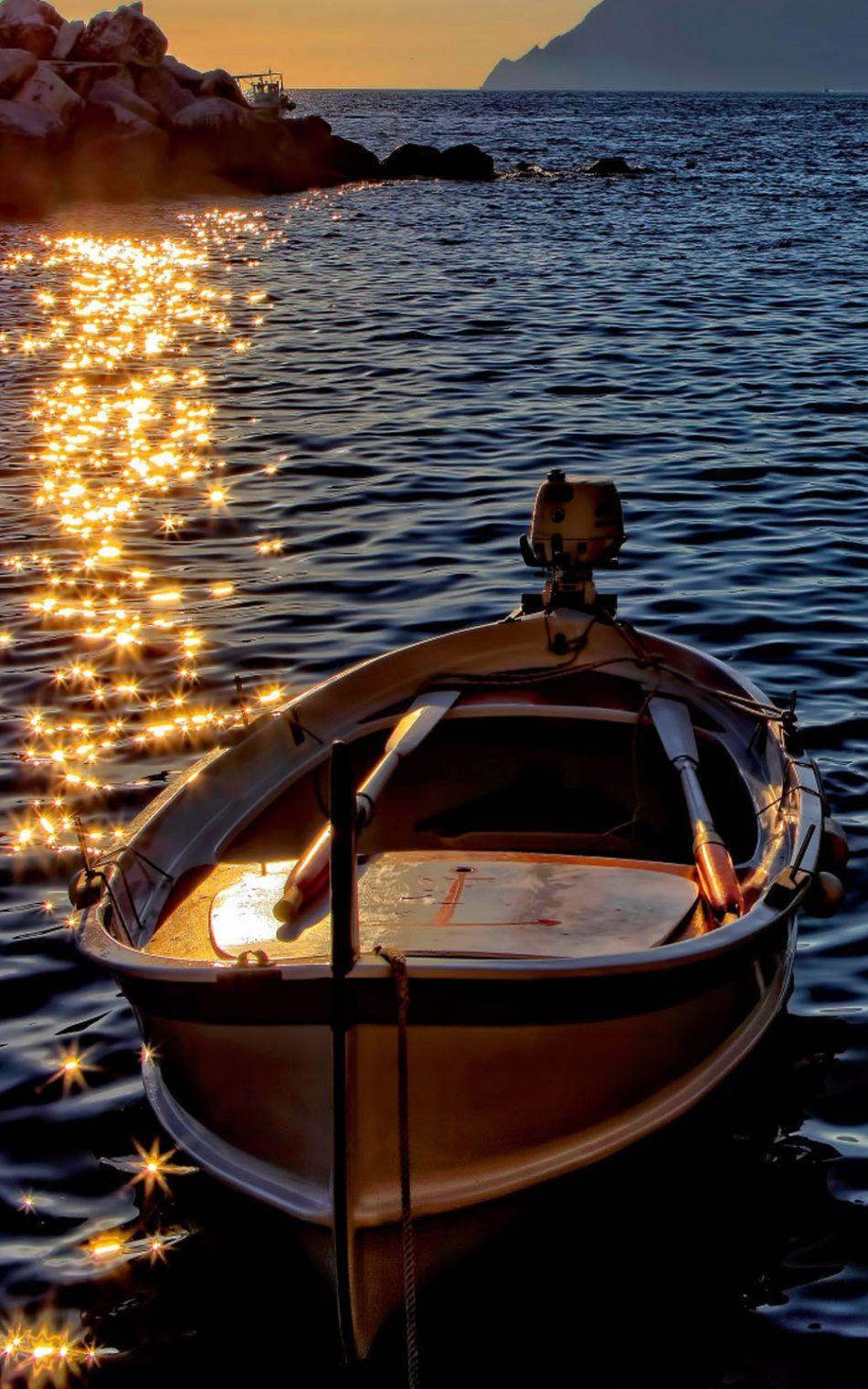 Sunset Boat On Sea Free 100% Pure HD Quality Mobile Wallpaper