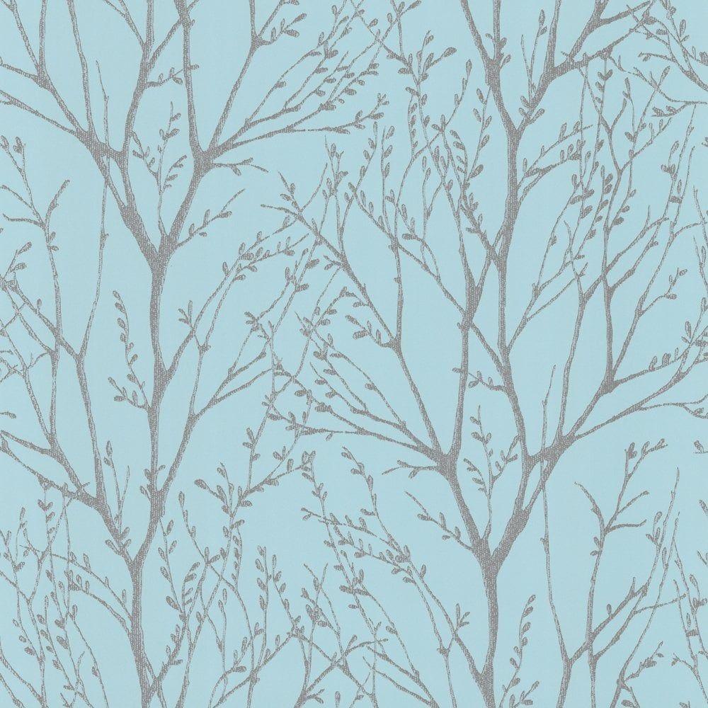 I Love Wallpaper Shimmer Tree Wallpaper Teal, Silver ILW980006
