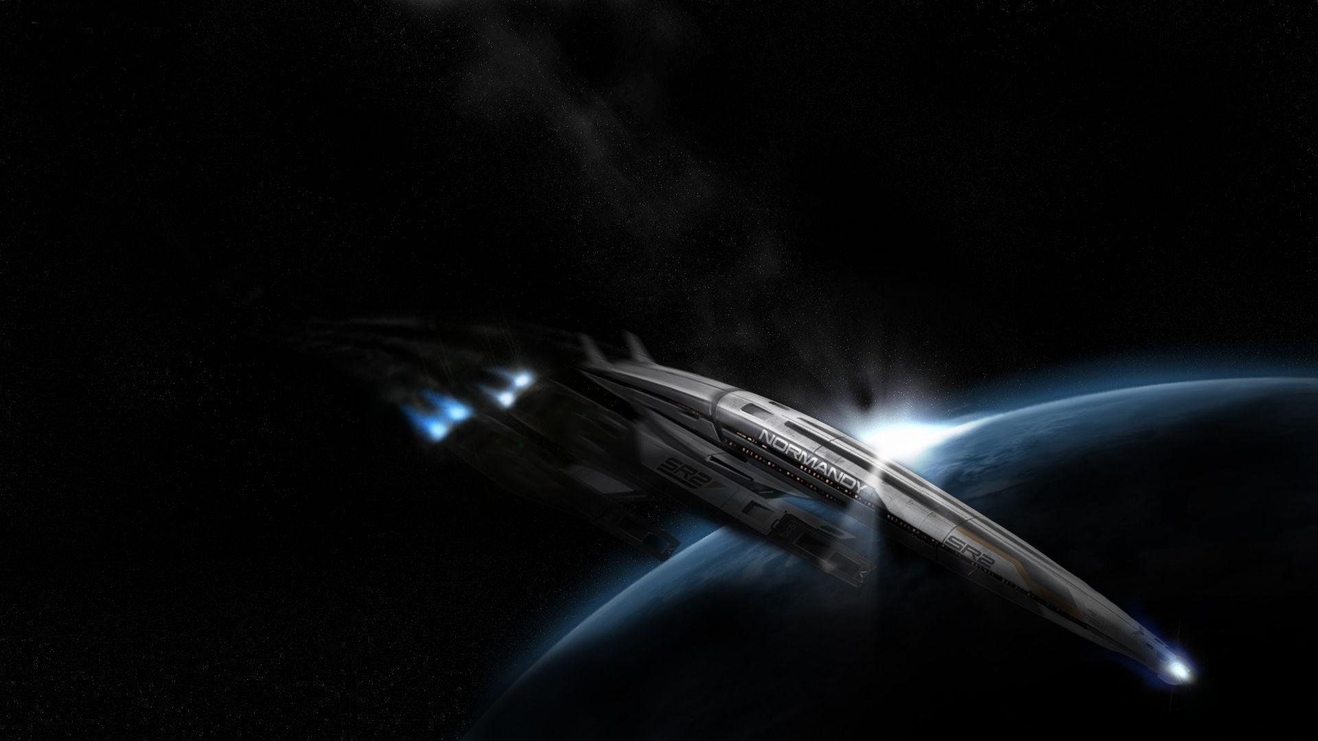 Download Wallpaper 1920x1080 mass effect normandy, earth, space