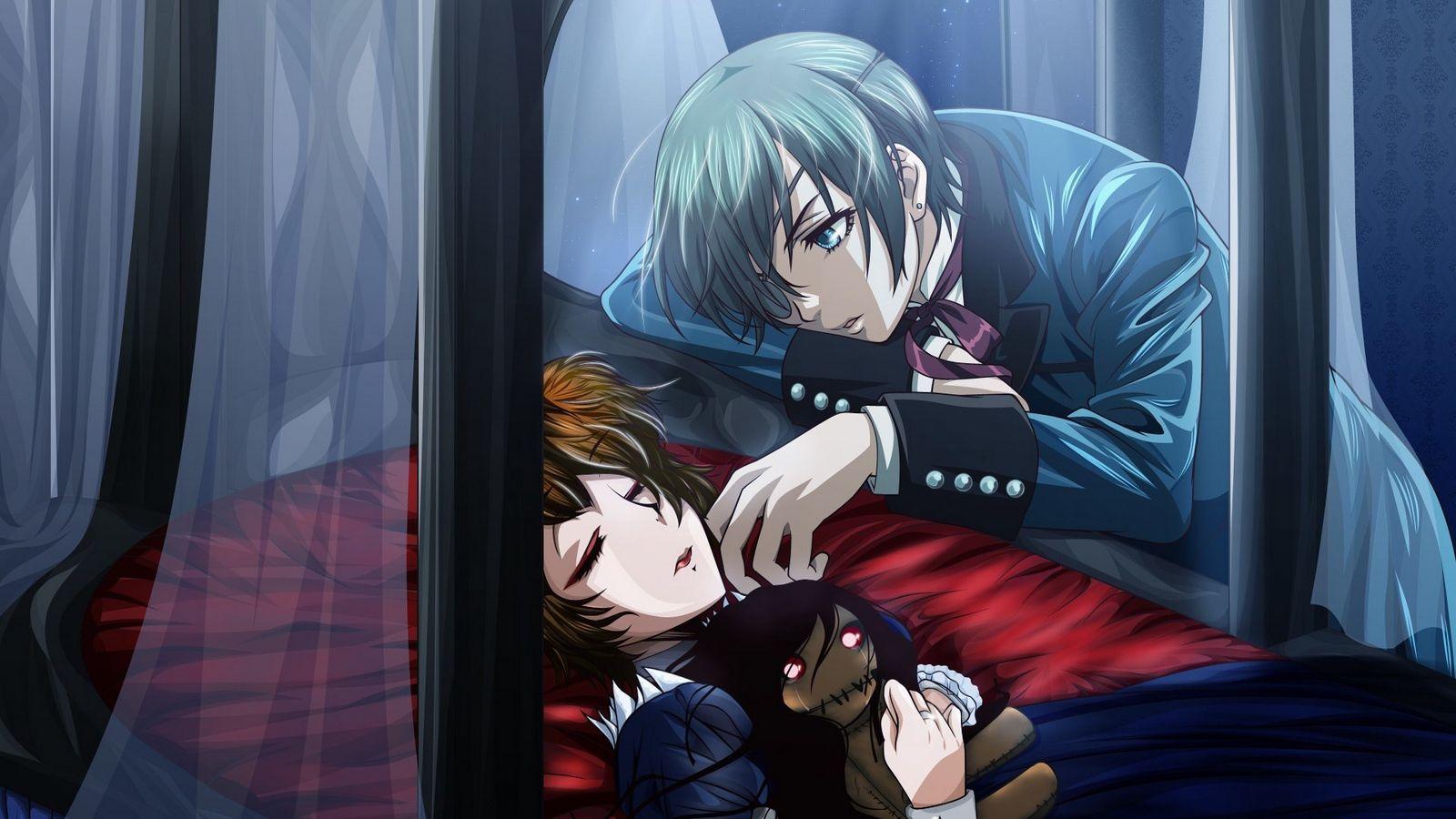 Download wallpaper 1600x900 black butler, earl, ciel phantomhive