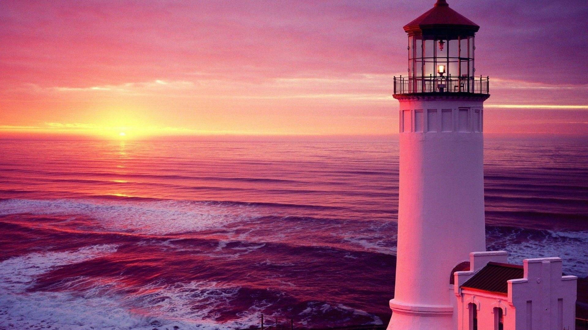 North Head Lighthouse In The Pink Sunset Wallpaper. Wallpaper